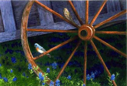buntings on wagon wheel