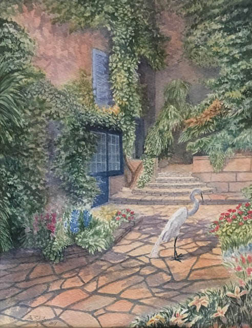 Parisian Garden with giant egret